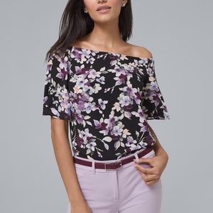 EUC WHBM Black and Lavender Floral Top